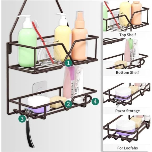Shower Caddy Over Shower Head Hanging Bathroom Caddy for Shower Organizer 4Hooks - Picture 6 of 7